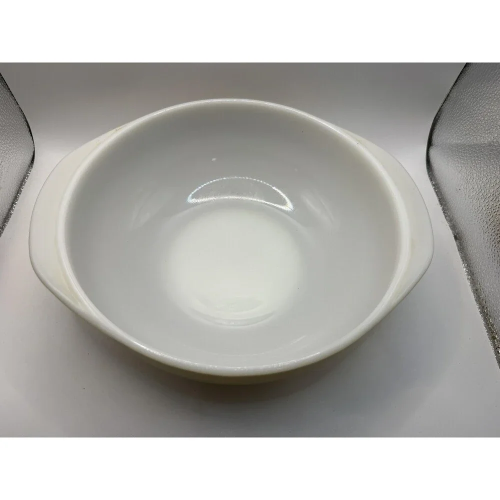 Vintage Pyrex Yellow Round Serving Bowl White Interior Glass USA Ovenware